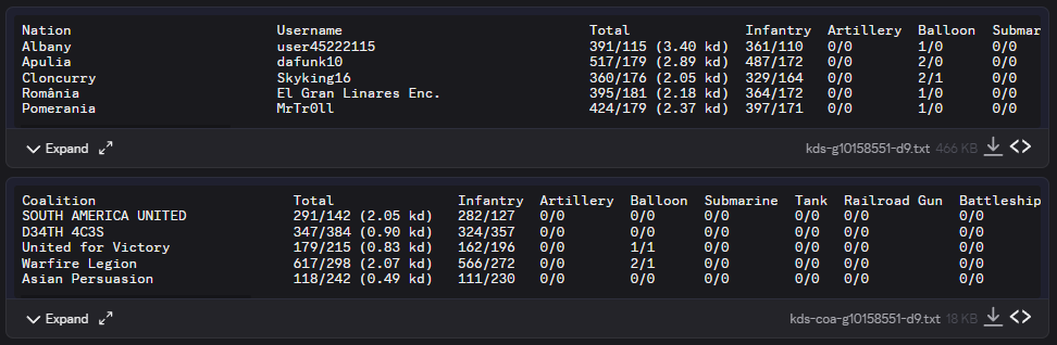 Output text stats kills/deaths
